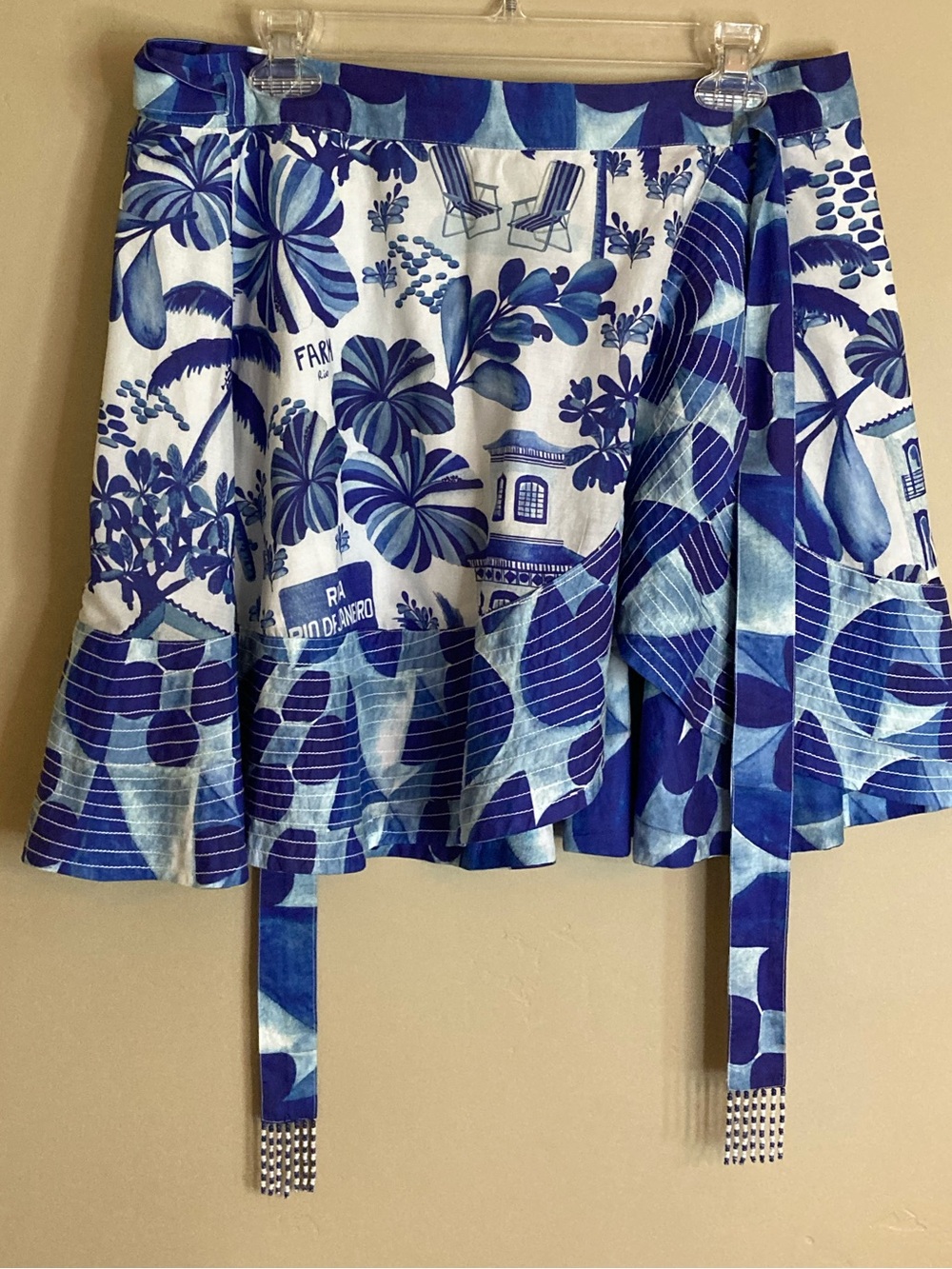 FARM Rio Sweet Rio Mix Print Set Blouse Skirt Tropical Ruffle Lace Blue White M - Picture 11 of 16